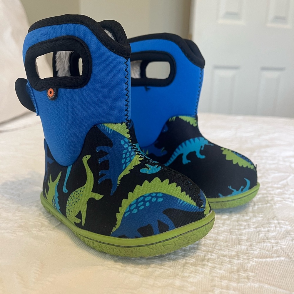 Bogs Blue and Green Dinosaur Snow and Rain Boots
